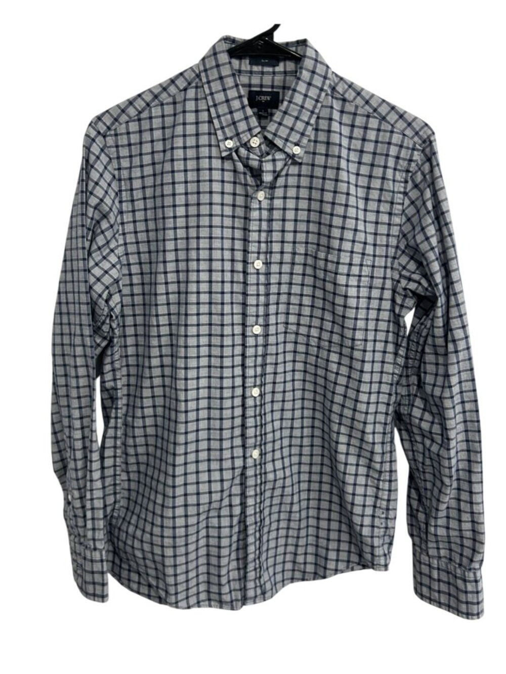 J.Crew Small Mens Navy White Plaid Slim Fit Button Down Shirt Classic TImeless
